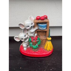 Vintage Homco Hand-Painted Christmas Mouse Figurine With Holiday Decor & Apples